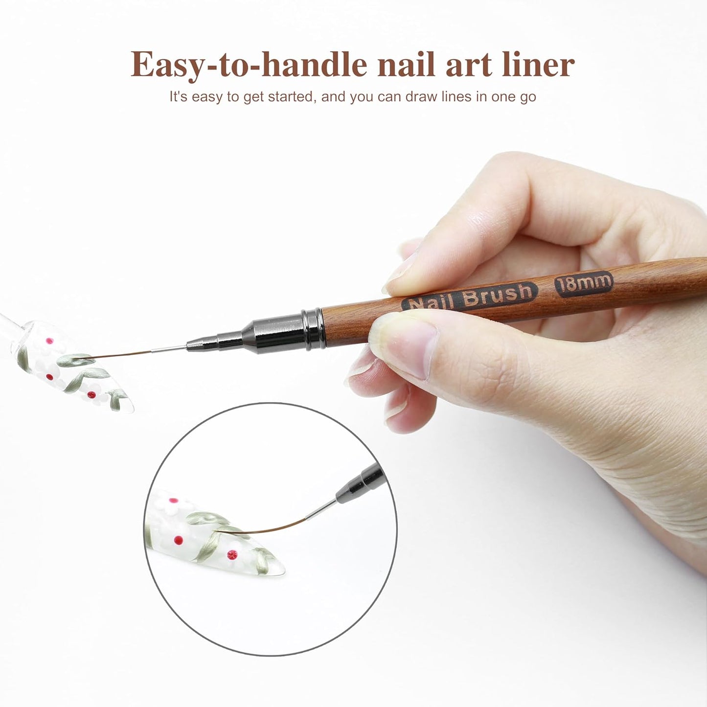 Nail Art Brushes, 5Pcs Wooden Nail Art Liner Brushes,Natural color,Painting Art Design Brush Set Nail Dotting Drawing Tool For Long Lines, Thin Details, Fine Drawing Sizes 6/9/12/15/18mm