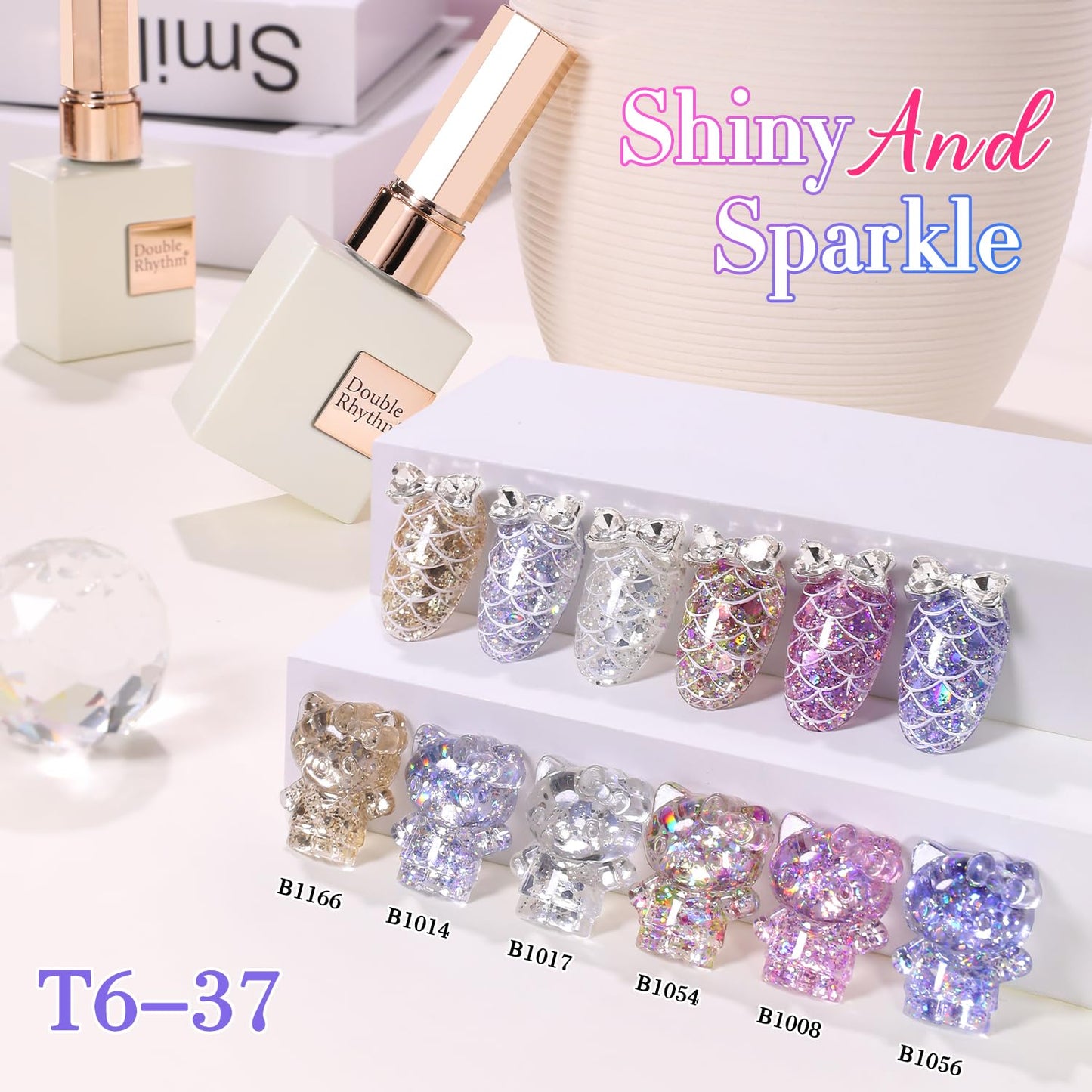 Double Rhythm 0.5Oz Glitter Gel Polish Shimmer Reflective Color for Nail Art Salon DIY Soak Off 15ml Nail Lamp Gel Polish at Home (Rainbow Rose-B1008)