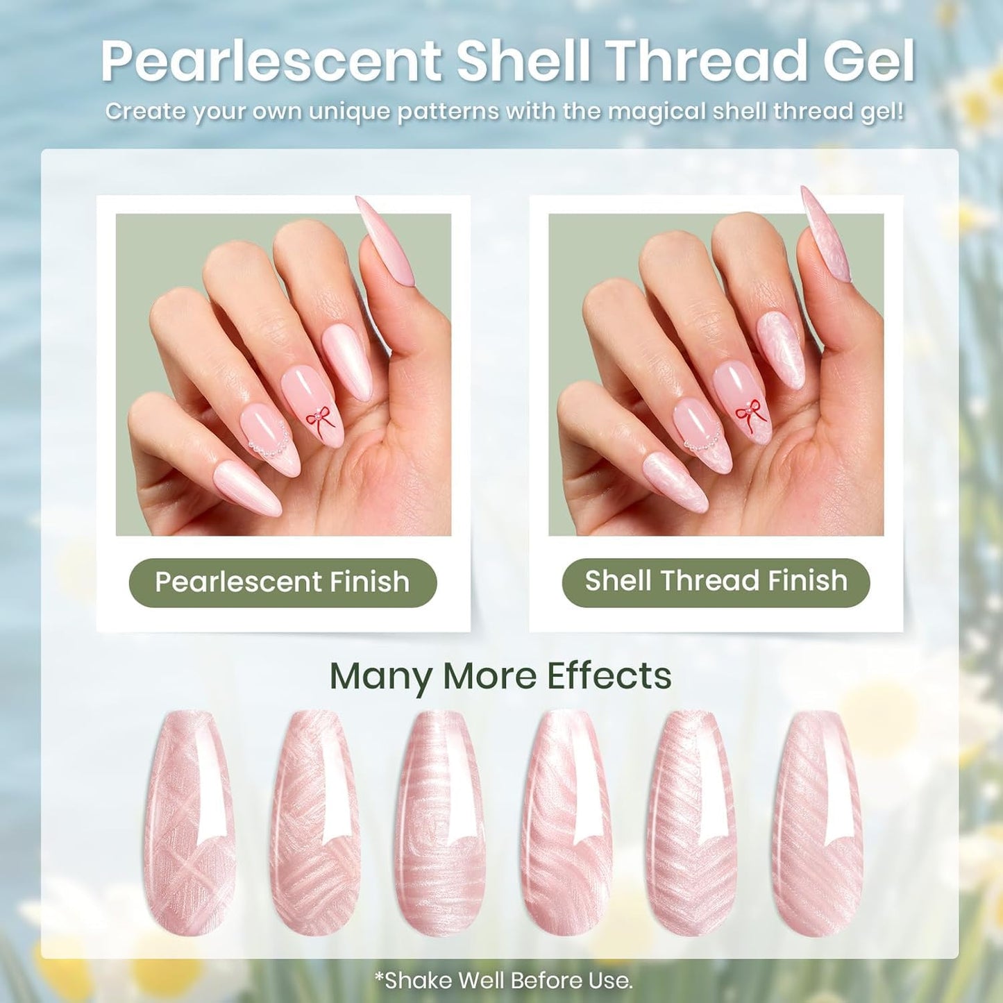 Beetles Pastel Gel Nail Polish - Spring Scenery By the Lake Gel Polish, 6 Colors Pink Green Yellow Drawing Swirl Shell Thread Effect Nails DIY Manicure Gifts for Women