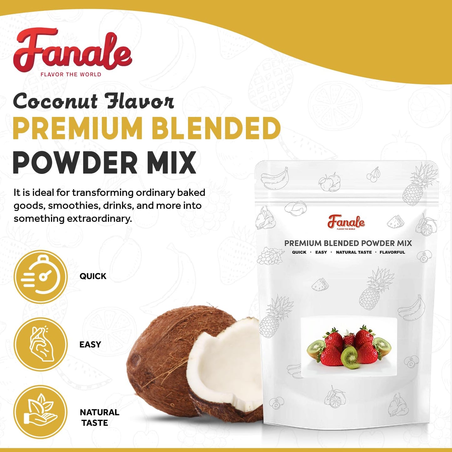 Fanale Premium Coconut Bubble Tea Flavoring Powder | Perfect for Baking, Smoothies, Desserts and Drinks | Instant Flavoring Powder for Boba Milk Tea - 2.2 Pounds (Pack of 1)