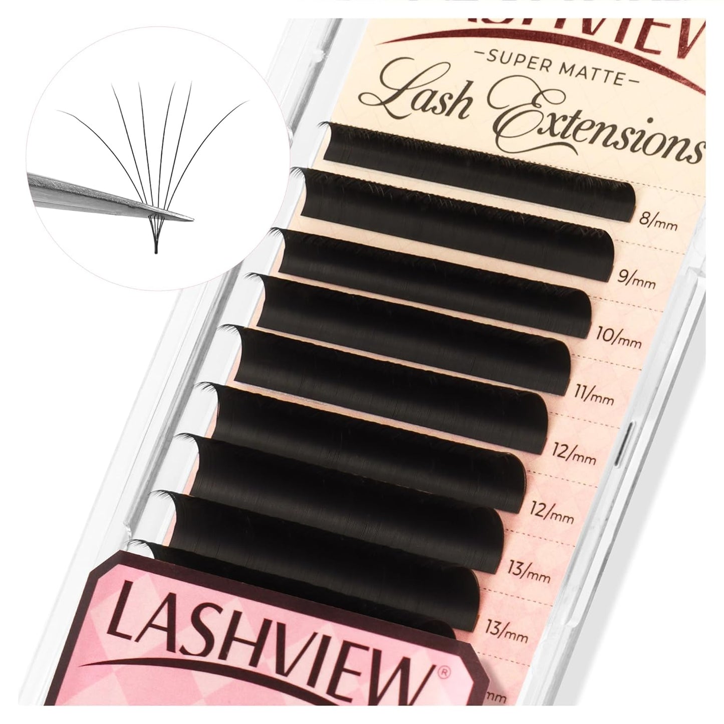 LASHVIEW Volume Lash Extensions 0.03-0.20 J/B/L/C/CC/D Curl 8-16mm Mixed & Single Length Tray, Soft Matte Dark Professional Eyelashes Extension(0.05 C 8-16mm)
