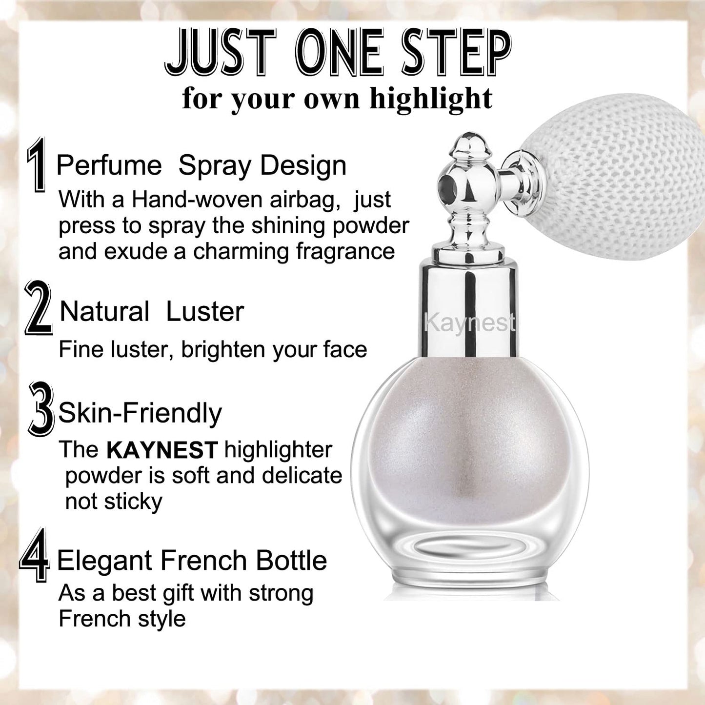 Metallic Silver Highlighter Spray, Loose Shimmer Powder High Gloss Makeup Mist for Body, Face, Hair, Long Lasting Glitter Hairspray for Festive Party, Stage Shows, Nightclubs, Bar