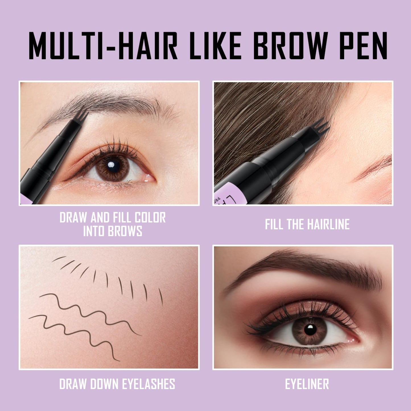 LAVONE Eyebrow Pencil, 2-In-1 Waterproof Eyebrow Pen, with 3 Tip Microblading Eyebrow Pen and Ultra-Precise Brow Pencil, Dual-ended Eyebrow Brush, for Eyebrow Makeup - Black Brown