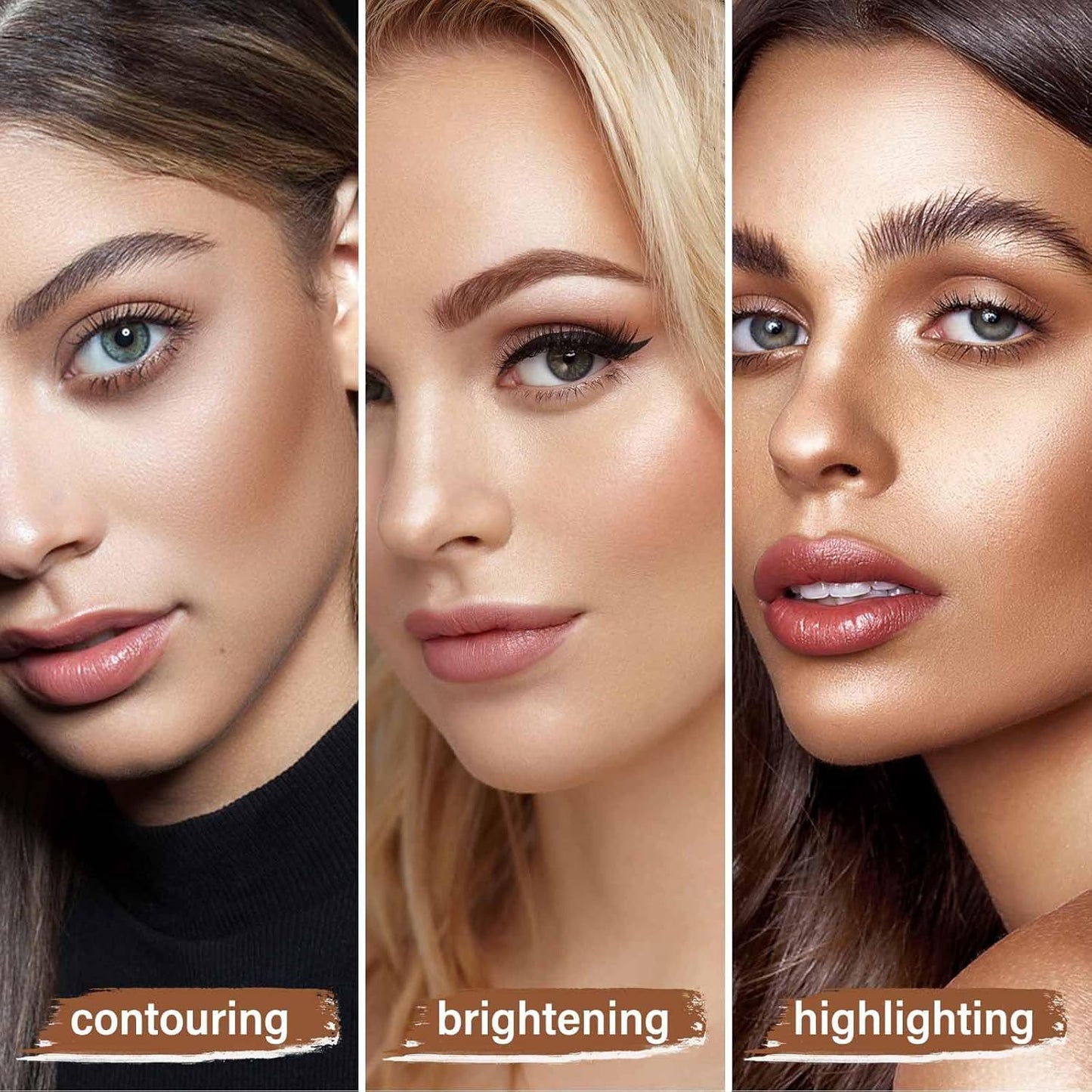 Boobeen 6 Colors Cream Contour Makeup Palette, Highlighter and Bronzer Palette Powder Kit with Mirror&Brush, Waterproof Concealer for Women