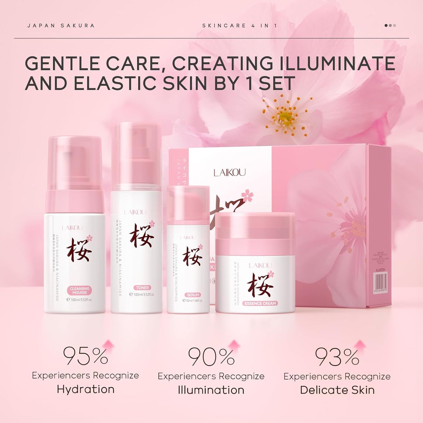 Skin Care, Skin Care Set, Skin Care Kit with Cleansing Mousse, Toner, Serum, Essence Cream Women Beauty Gift Sets 4pcs for Women Teen Girls Mom Daughter Mother's Day Birthday Christmas