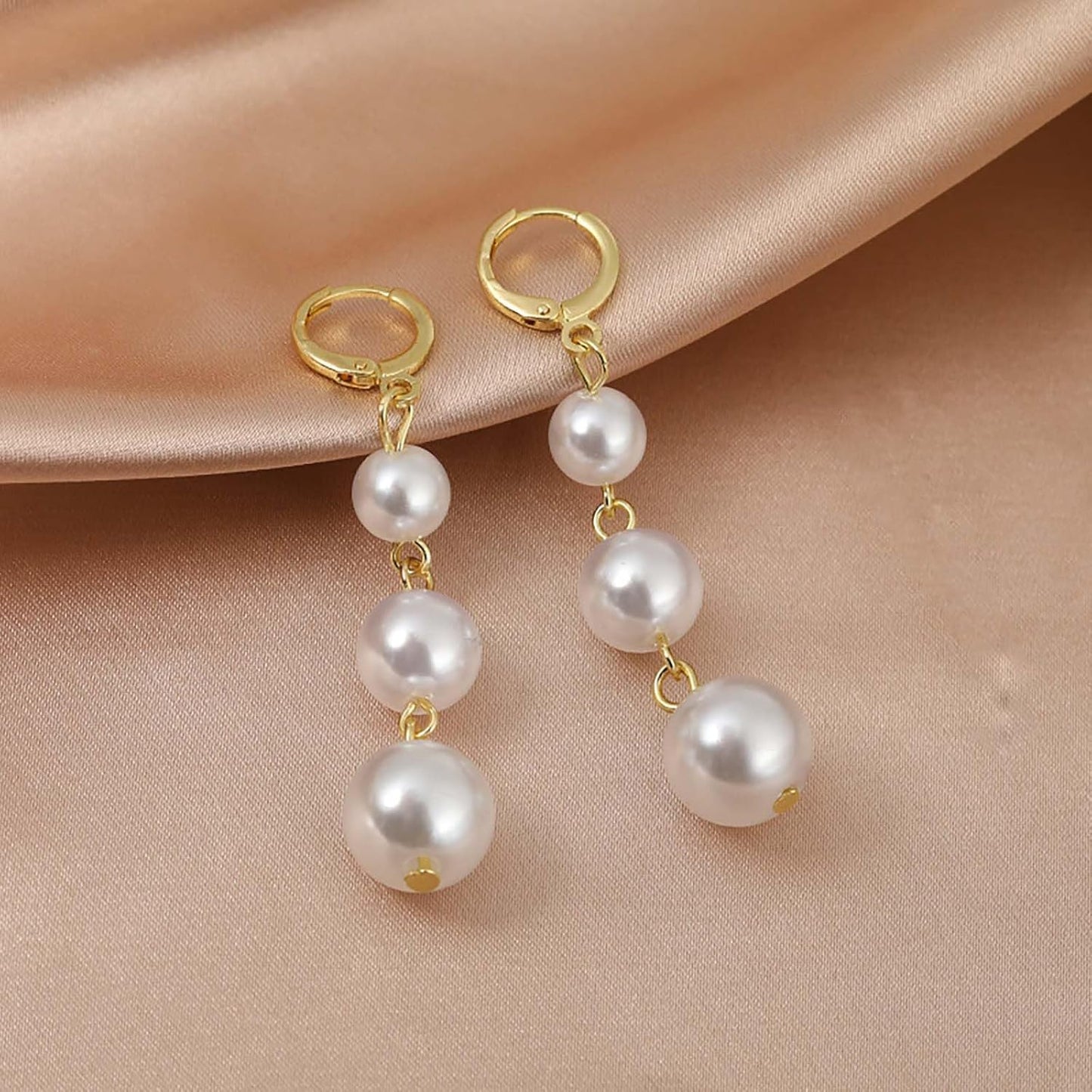 Vintage Pearl Drop Earrings Gold Long Tassel Pearl Earrings Pearl Chain Dangle Earrings Pearl Huggie Hoop Earrings Jewelry for Women
