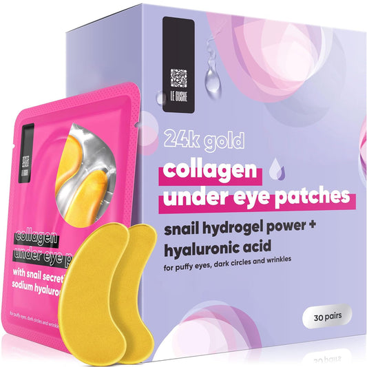 LE GUSHE Under Eye Mask & Under Eye Patches (30 Pairs) - Gold Eye Mask with Collagen & Amino Acid, Cooling Eye Care for Wrinkles, Puffy Eyes & Dark Circles, Brightening Skincare