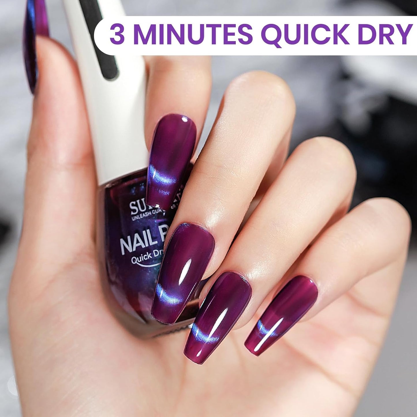 Purple Quick Dry Magnetic Nail Polish Non Gel Cat Eye Nail Polish for Fingernail Air Drying Fast Lacquer Manicure Gift For Women Girls 16ml, 0.54fl oz