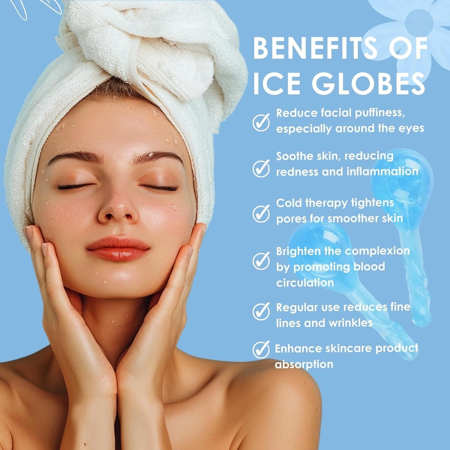 Facial Ice Globes Cryo Sticks, Cooling Beauty Tool for Face, Neck & Eyes, Helps Reduce Puffiness, Refine Pores & Smooth Fine Lines, Cryotherapy Roller for At-Home Skincare Routine