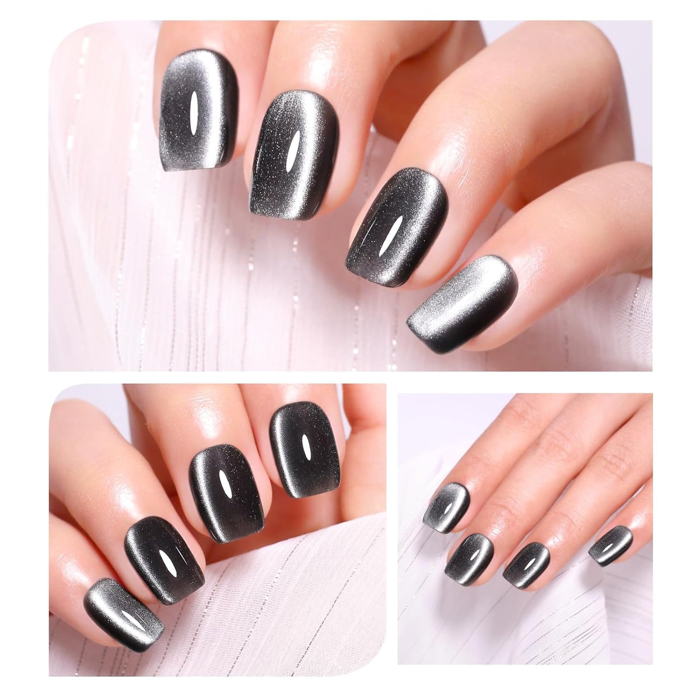 Imtiti Moonlight Cat Eye Gel Nail Polish, 15ml Nude Grey Black Holographic Cat Eyes Glitter Magnetic UV Soak Off Gel Nail Polish with Magnetic Stick for Nail Art 1Pcs