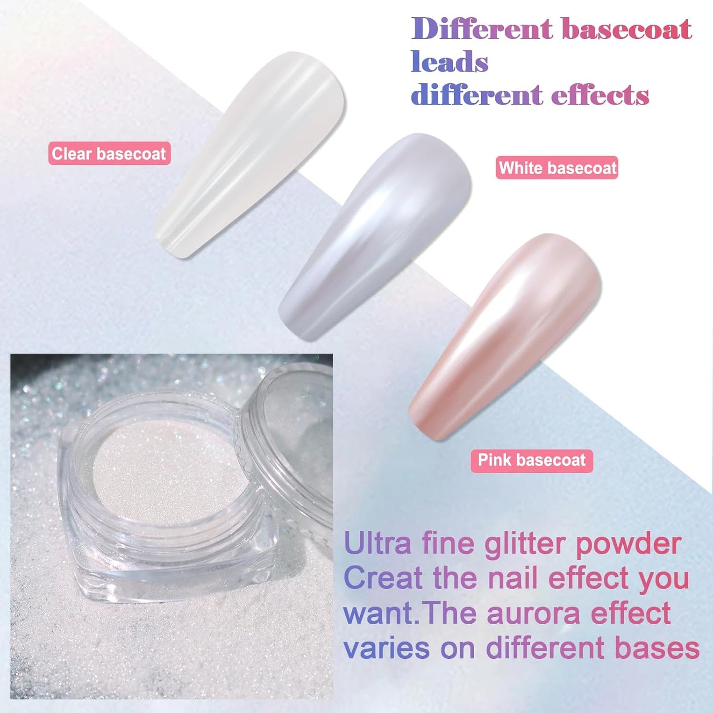 SIUSIO White Pearl Chrome Nail Powder, 3pcs Iridescent Aurora Powder Metallic Mirror Effect Pigment Pearlescent Mermaid Pigment for Nail Art Manicure Decoration Sets