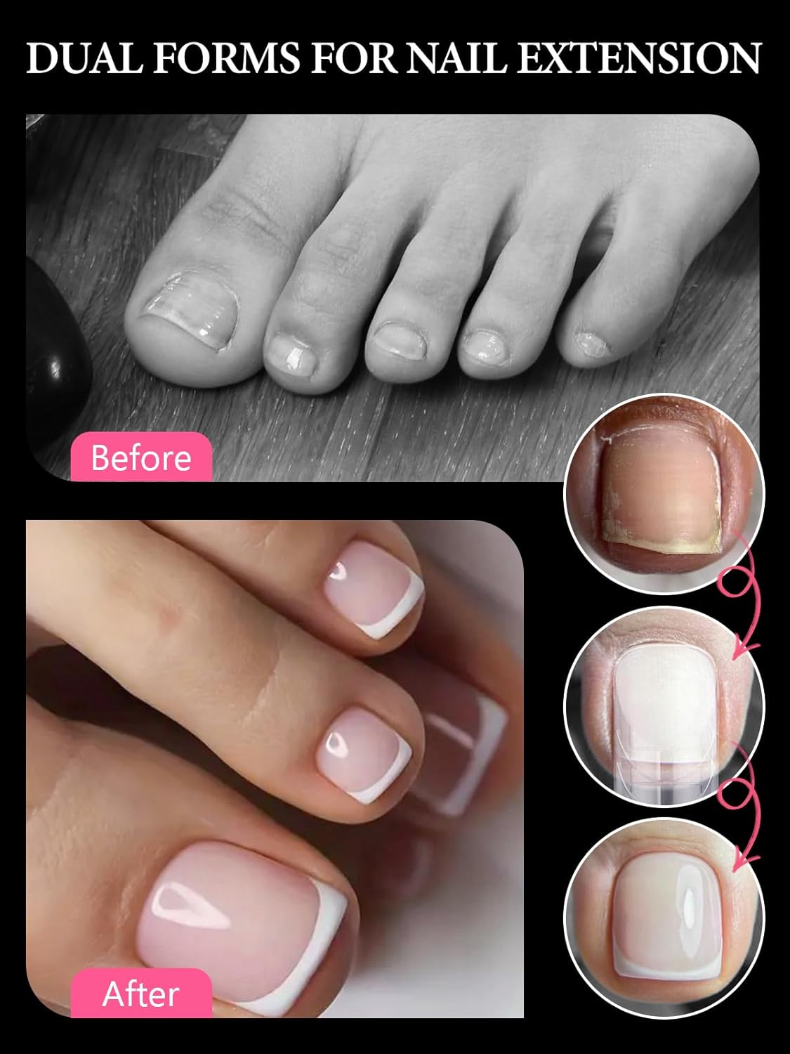 Poly Gel Toe Nail Form Set, EBANKU Reusable Toenails Dual Forms for Nail Extensions, Poly Gel Toe Nail Tips with Dual-Ended Brush and Nail File, 5PCS Clips - 12 Sizes 120PCS