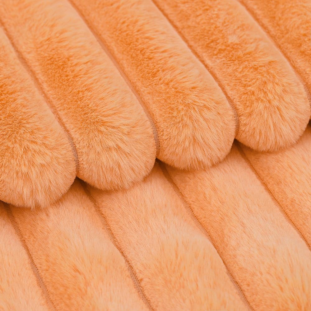 MADIZZ Set of 2 Faux Wool Plush Decorative Throw Pillow Covers 18x18 Inch Orange Fluffy Striped Soft Decorative Cushion Cover for Sofa Bedroom Pillow Shell