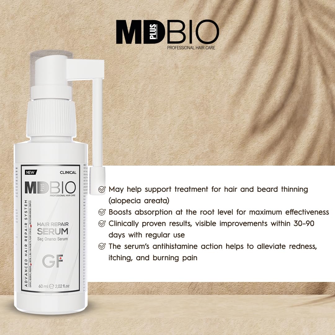 MD PLUS BIO Hair Repair Serum - Thicker, Fuller, Hair Loss and Thinning Treatment Serum - Women and Men Hair Care Products Spray - All Hair Types - 2.02 Fl oz (60 ml)