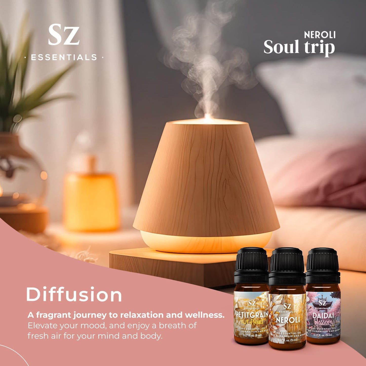 Neroli Soul Trip Essential Oils Collection- Neroli + Petitgrain Sur Fleurs + Dai Dai Blossom -Set of 3 Bottles (0.17 Fl Oz- 5ml each)- 100% Pure & Undiluted - Therapeutic Grade & Vegan