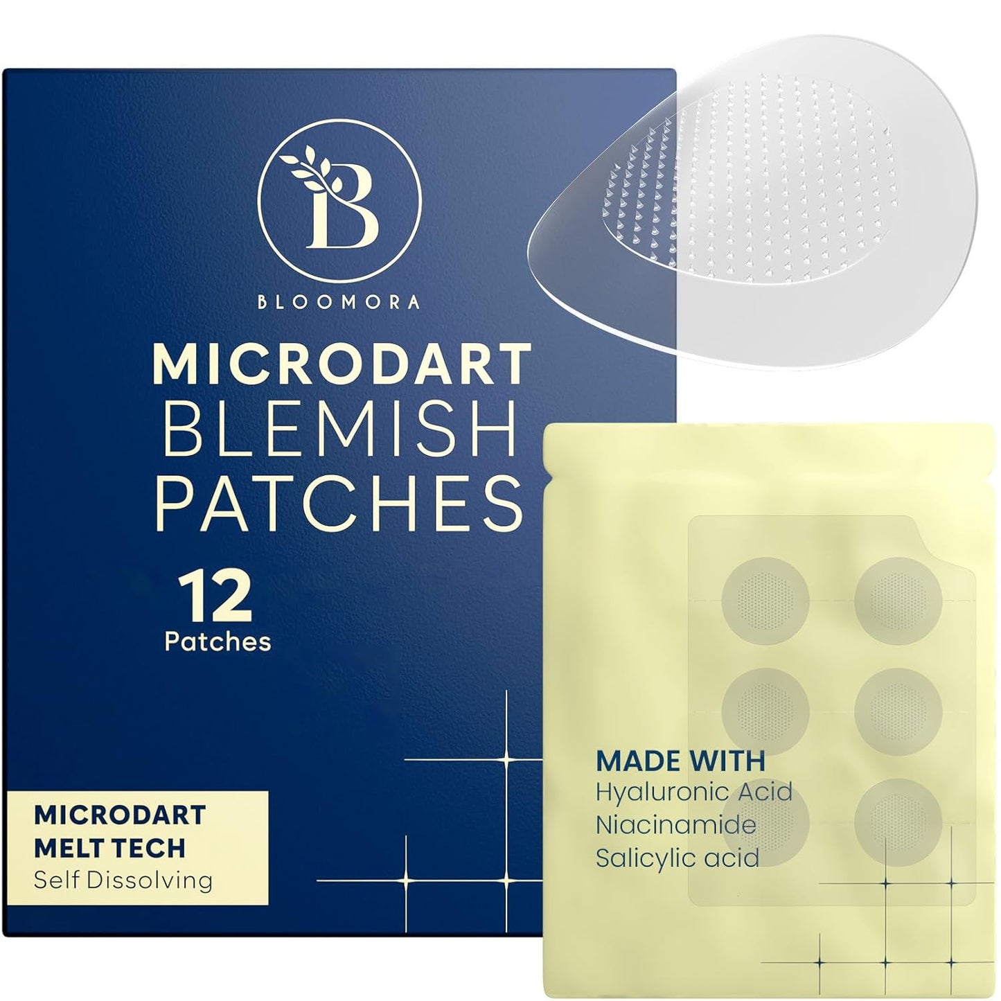 Microdart Acne Patch, Zit Patches for Cystic Acne Overnight Care, Cystic Acne Coverage, Pimple Patches Microdart Technology - Salicylic & Hyaluronic Acid (12 Count)