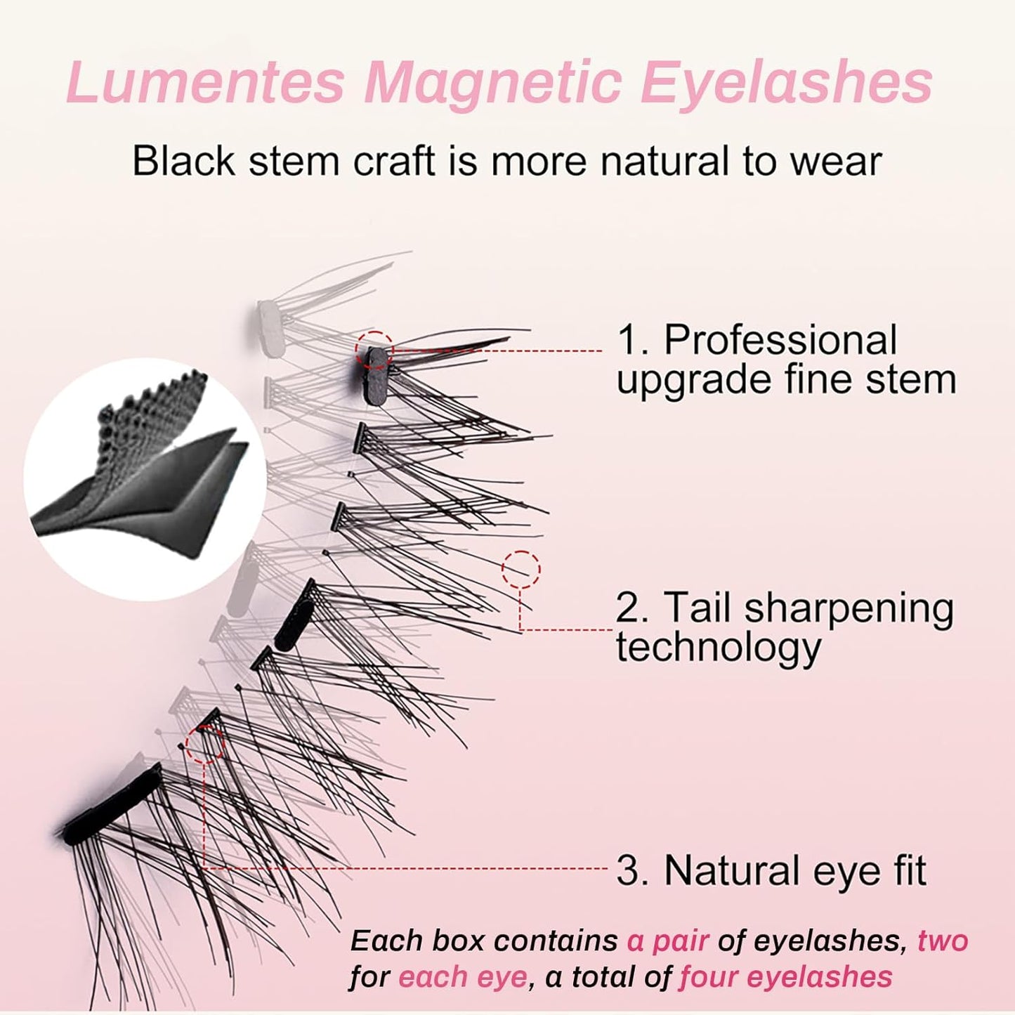 Lumentes Magnetic Eyelashes, Lumentes Magnetic Eyelashes with Applicator, Reusable No Glue Lashes, Natural Look Soft Comfortable Magnetic Lashes, Easy to Wear and Remove (Frost Black)