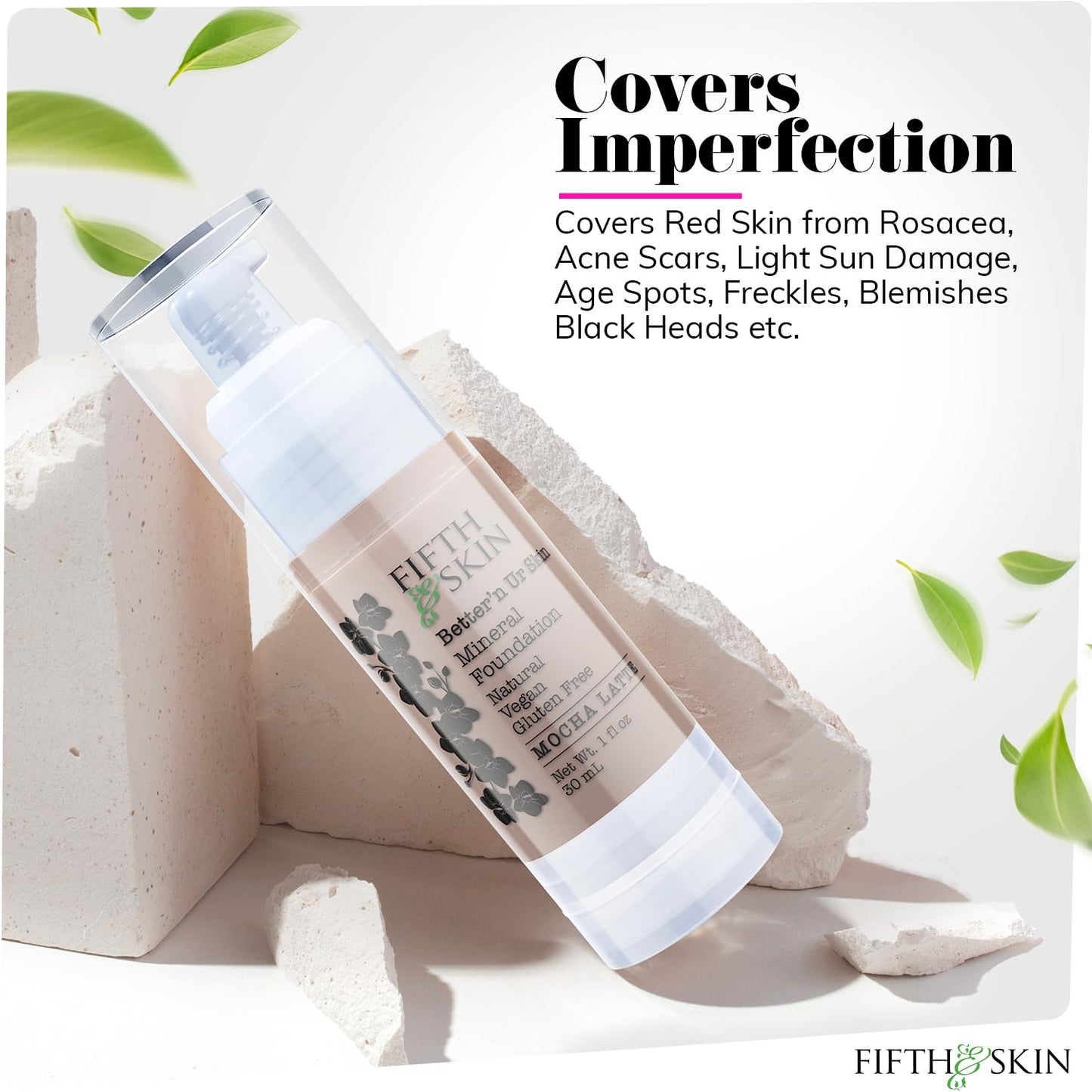 Fifth & Skin: Better’n Ur Skin Liquid Foundation (MOCHA LATTE) - Natural, Organic, Vegan, Cruelty-Free - Gluten-Free Beauty with Buildable Coverage and Palm-Free Luxury - 1 oz