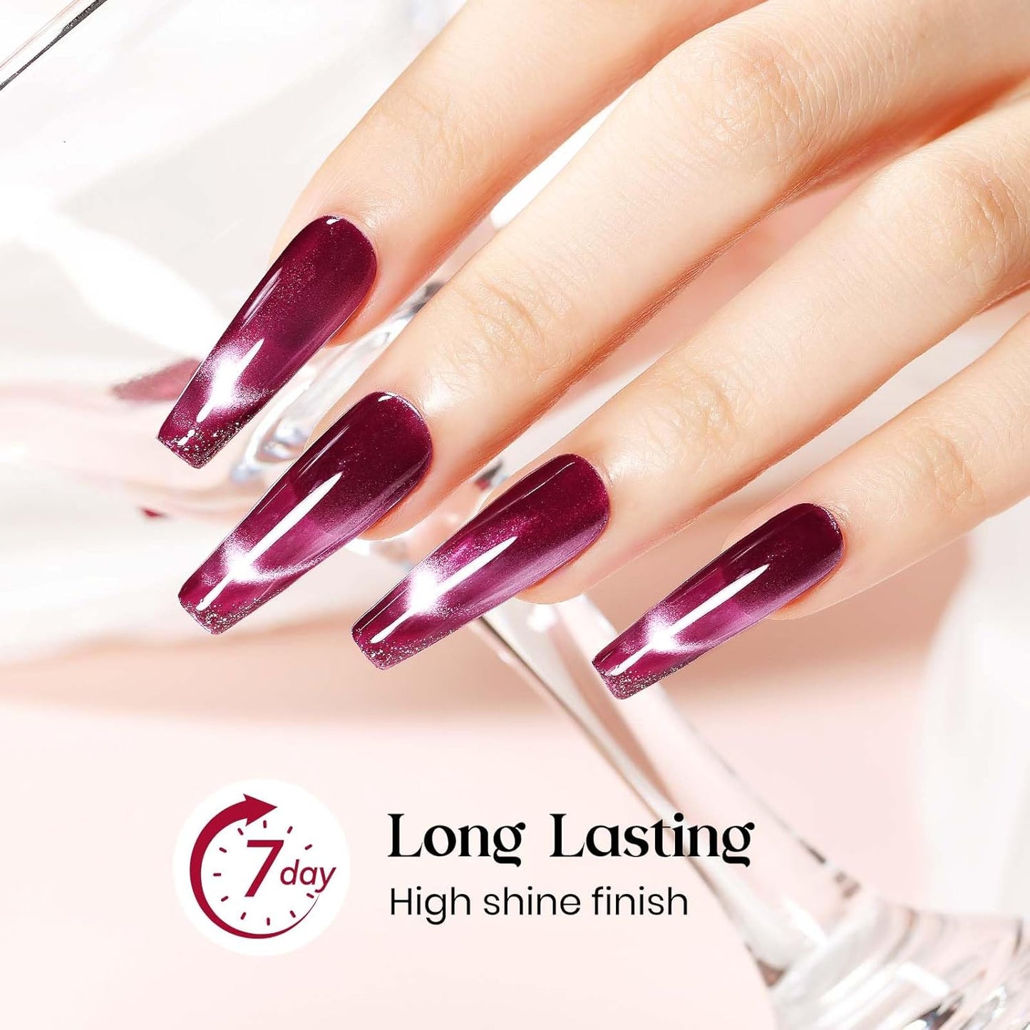 MIZHSE Quick Dry Cat Eye Nail Polish, Cherry Red Magnetic Nail Polish with Magnet, Air Drying Fast 15ml Cateye Nail Lacquer for Women Girls Non-Gel Nail Art Manicure DIY Home