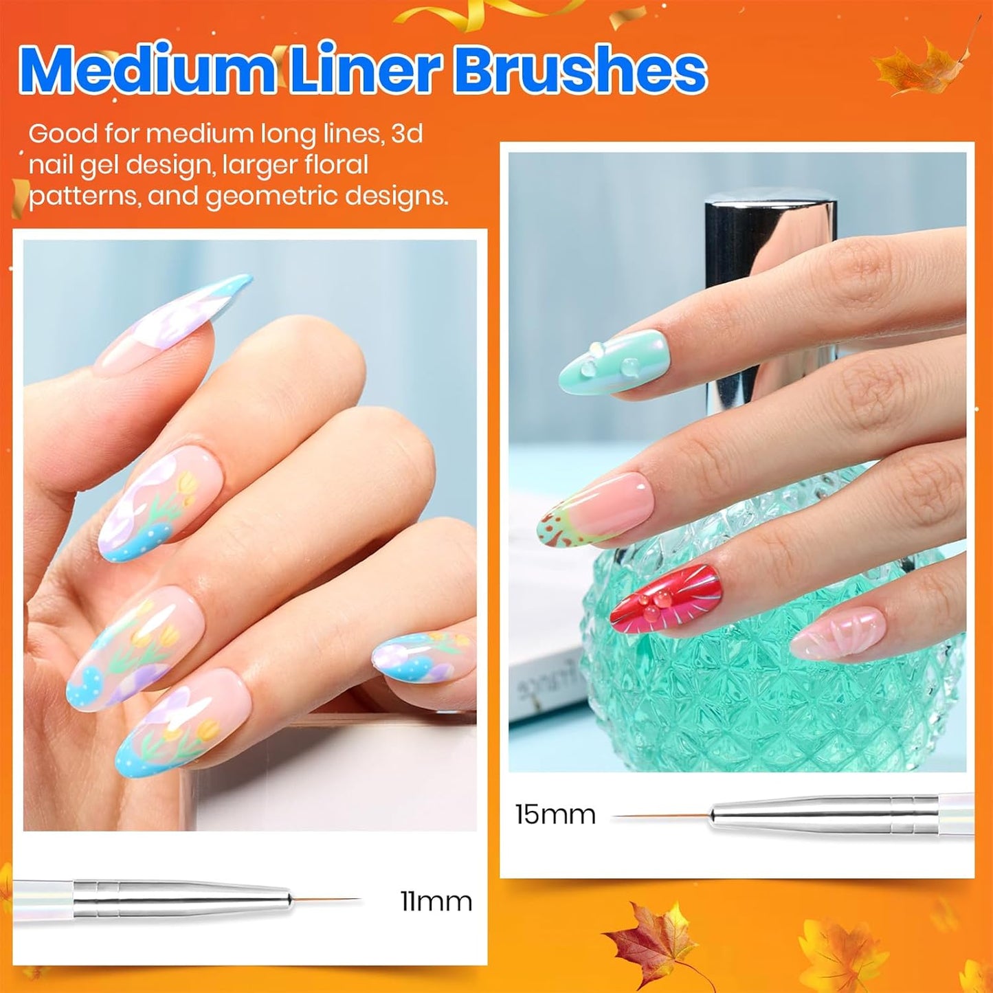 Beetles Nail Art Pens Brushes, 5pcs Nail Art Liner Brushes Set Painting Nail Dotting Drawing Tool for Long Lines, Details, Fine Drawing Sizes 7/11/15/20/25mm Gift for Women