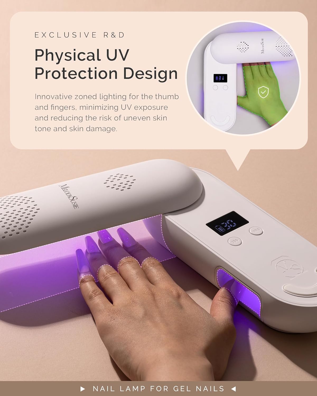 MelodySusie Plus20F Cordless UV Nail Lamp, Innovative UV Protection Light for Gel Nails with 2 Timers & LED Display,Rechargeable Nail Art Tools for Manicure Fast Curing Gel Polish at Salon & Home