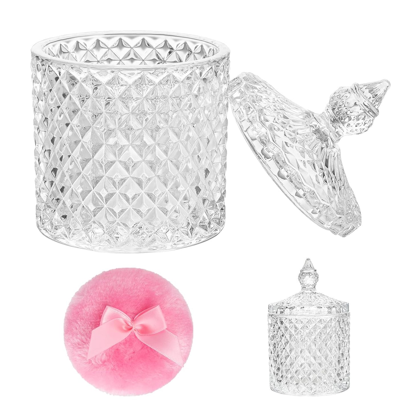 2 Pieces Large Body Powder Puff and Container Powder Container with Puff Crystal Case Soft Washable Reusable Velour Face Body Glitter Wet Dry Makeup (Rome)