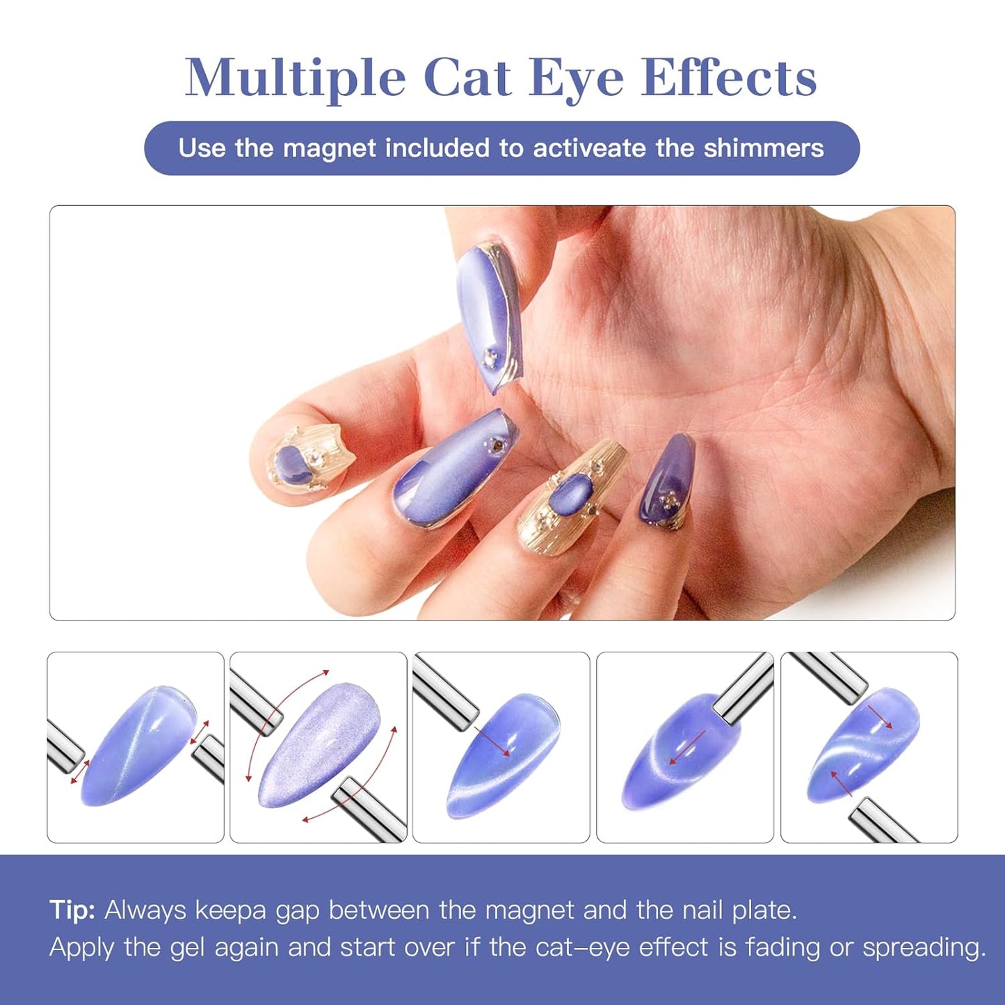 High-Density Cat Eye Gel Nail Polish with Magnet Stick, 15ml Dopamine Color Palette, Magnetic Effect Gel for DIY Manicure, Multiple Color Options - Cobalt Glimmer