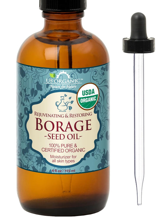 US Organic Borage seed Oil (18% GLA), USDA Certified Organic, 100% Pure & Natural, Cold Pressed, aka Starflower oil, in Amber Glass Bottle w/Eye dropper for Easy Application (4 oz (115 ml))