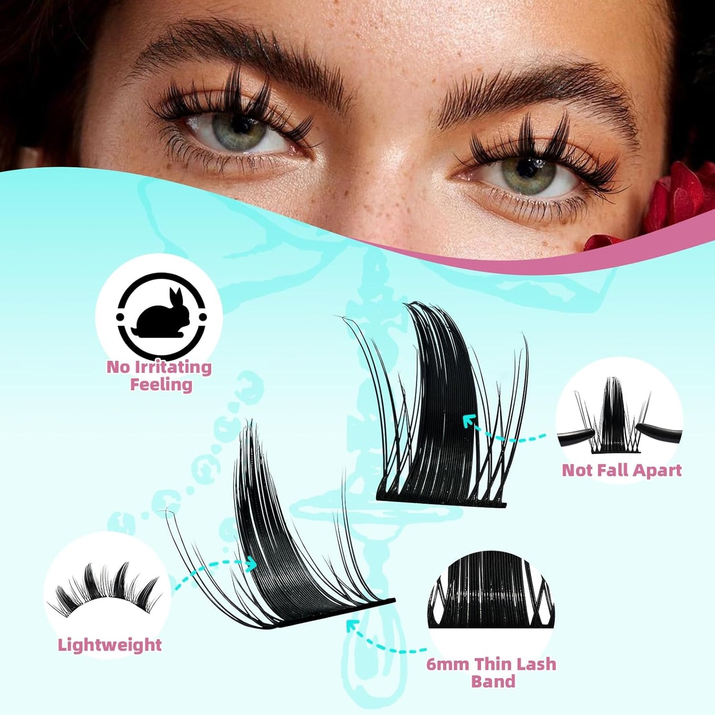 Manga Lash Clusters Wispy 128PCS Left & Right Volume Eyelash Extension,D Curl Wide Lash Band Lashes Cluster Eyelash Extensions Wet-Look Lashes Clusters(Daisy,D-12mm)