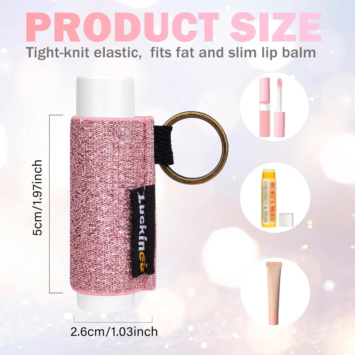 Lip Balm Keychain - Shinny Chapstick & Lipstick Holder - Tight Elastic Holder for Fat & Slim Lip Balms