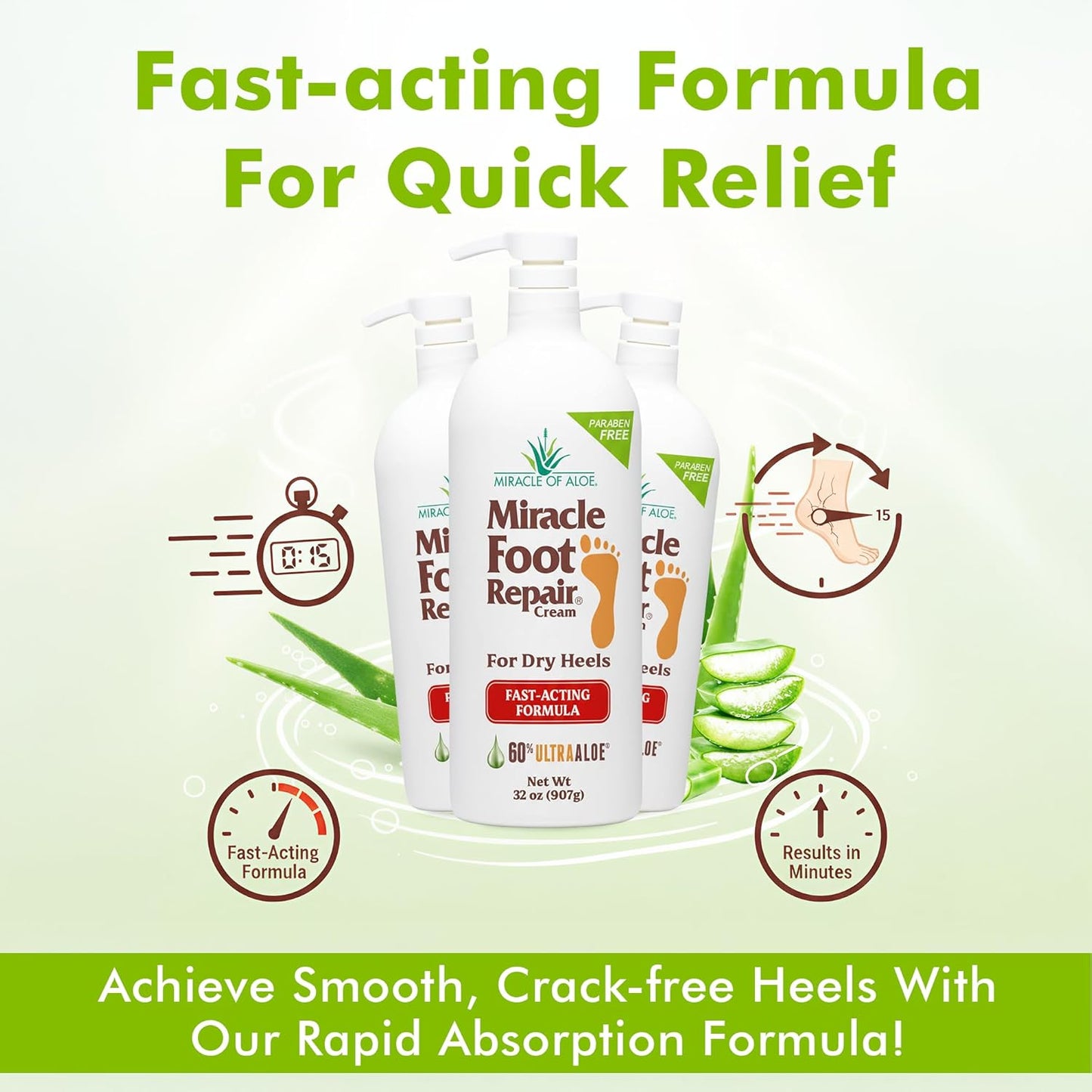 Miracle Foot Repair Cream (32 oz) Repairs Dry Cracked Heels and Feet, 60% Pure UltraAloe Moisturizes, Softens, and Repairs