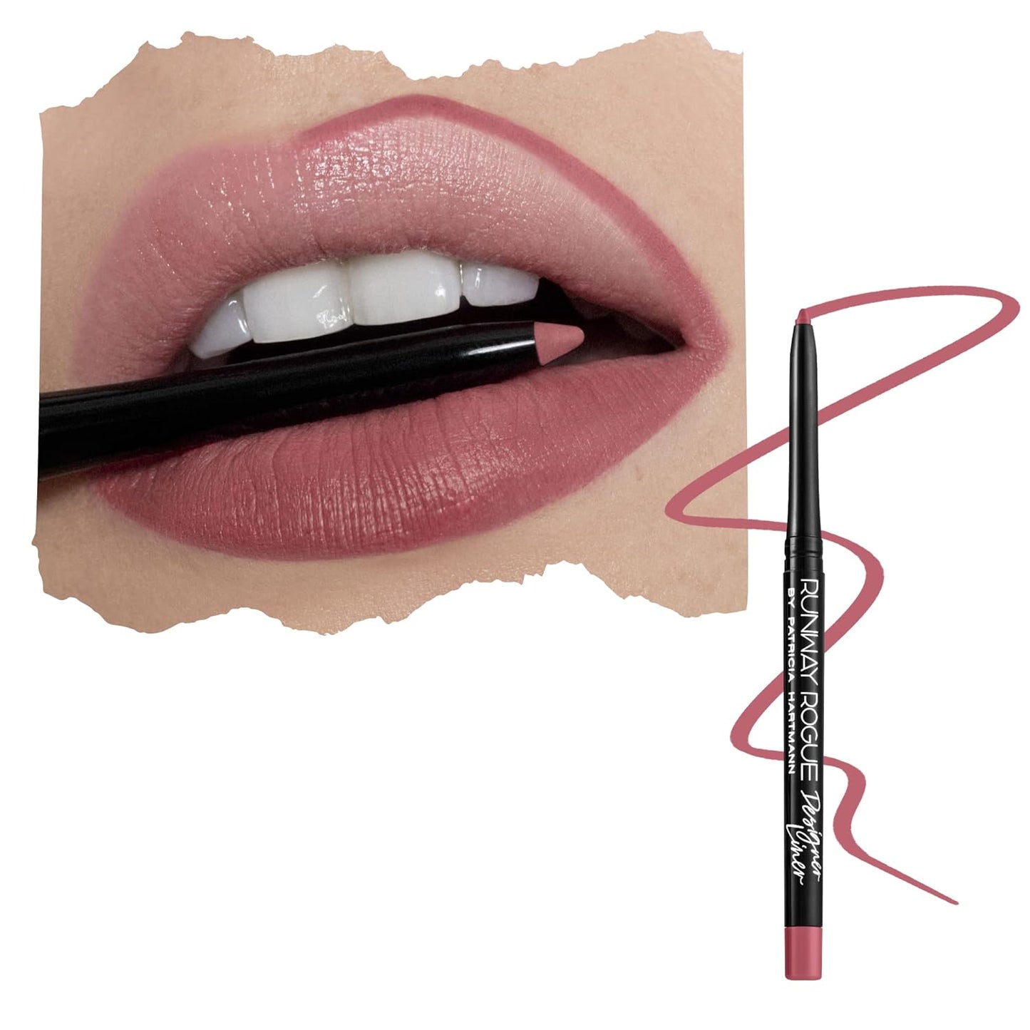 Runway Rogue Designer Liner Lip Pencil, Matte Cool Berry-Rose Lip Liner Pencil and Lip Liner Sharpener, ‘Camera Ready’