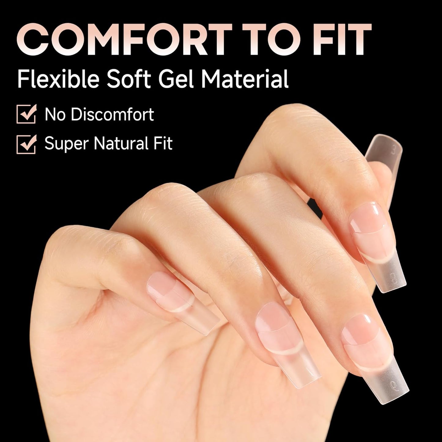 UNA GELLA Medium Square Gel Tips Full Matte Square Nail Tips 216pcs Half Cover Clear False Acrylic Nails for Nail Extensions, DIY Art Salon 12 Sizes