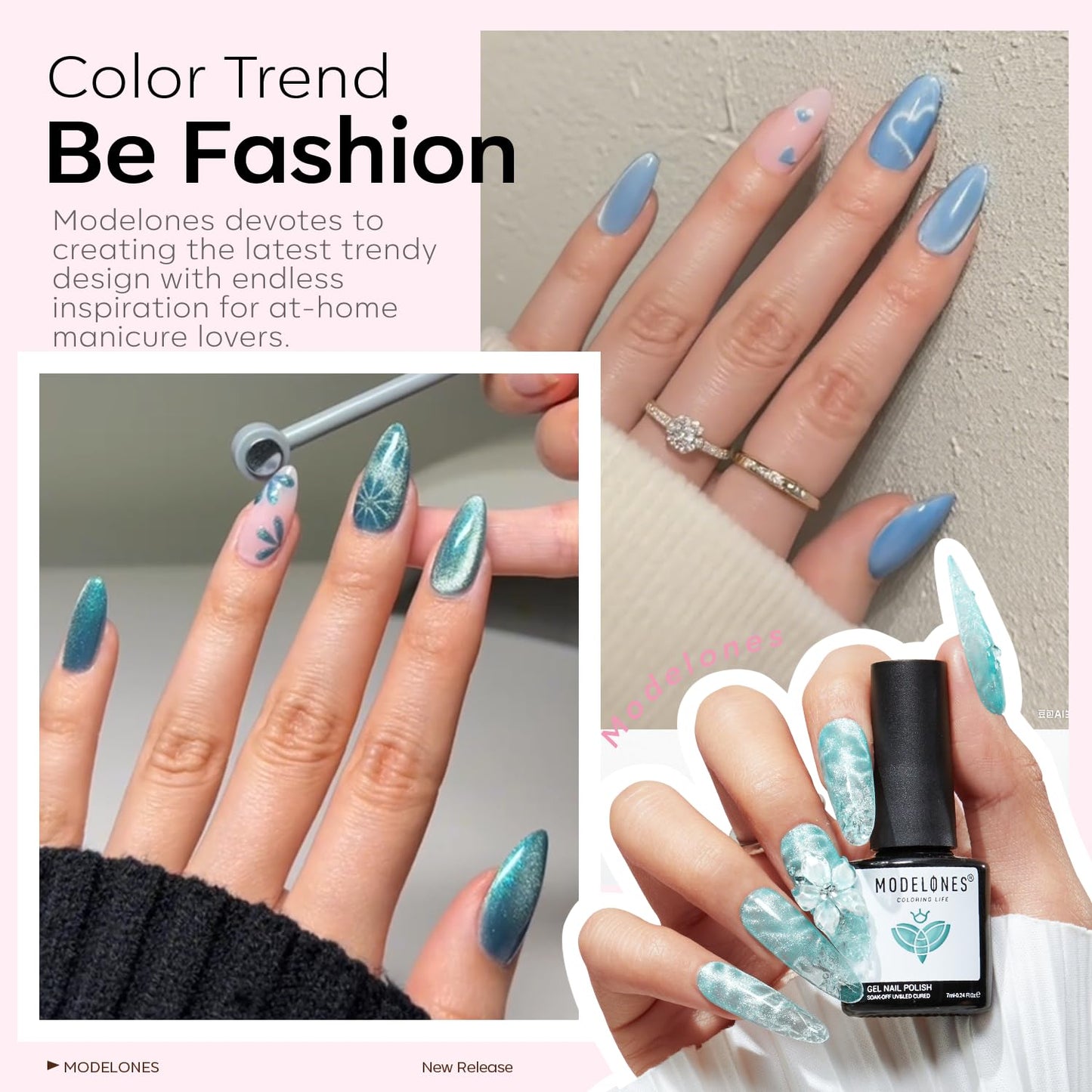 modelones Cat Eye Gel Nail Polish Set, 6 Colors Light Baby Blue Green 9D Cat Eye Glitter Gel Polish with Magnetic Stick Soak Off LED Manicure DIY Salon Gift Starter Kit