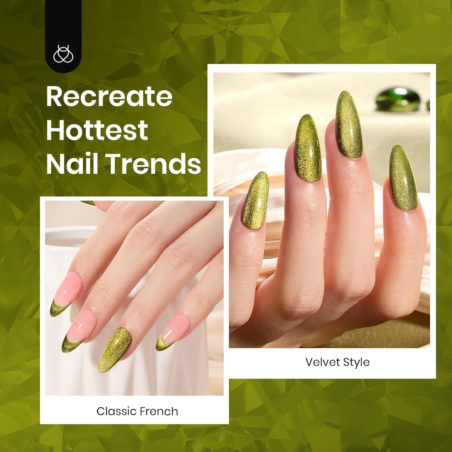 Beetles Olive Green Cat Eye Gel Nail Polish, 15ML Holographic Glitter Magnetic Soak Off UV Nail Art Manicure Gifts for Women