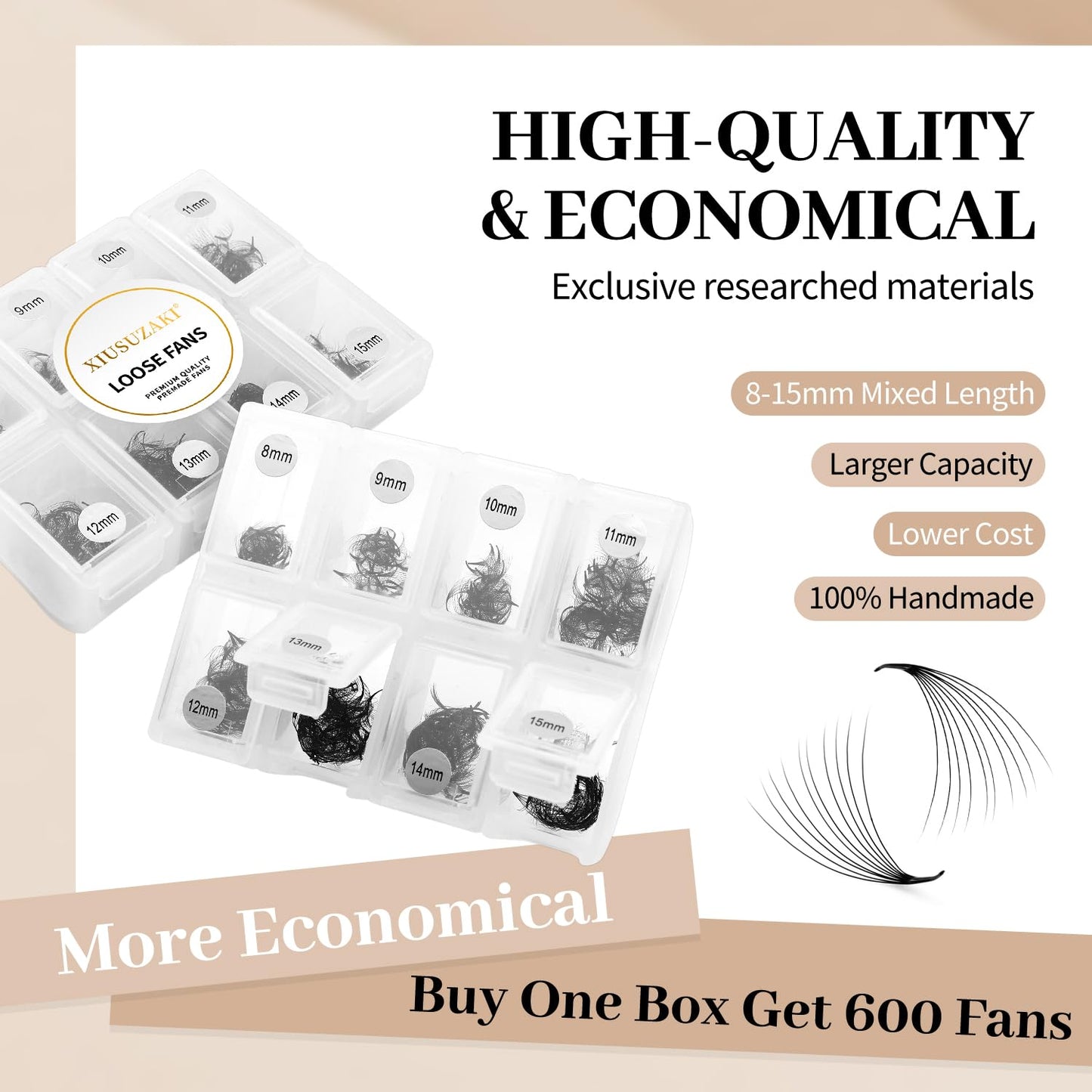 Premade Fans Eyelash Extensions 600 Fans 10D Premade Lash Fans Volume Lash Extensions 0.05 Thickness Eyelash Extension C Curl Mix 13-20mm Fluffy Soft Handmade Loose Fan(600Fans-10D-0.05-C,13-20mm)