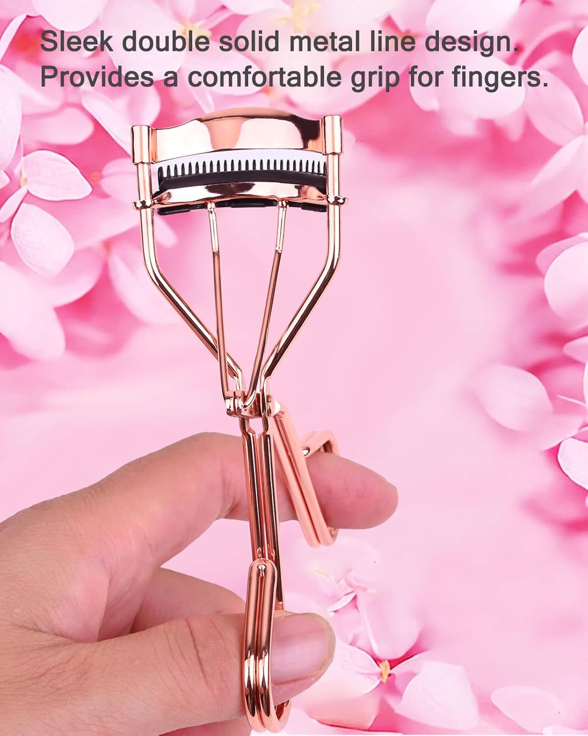 Eyelash Curlers with Comb IMMER LIEBEN Fashion Cute Eye Lash Curler with 3 Combs, 3 Refill, 10 Seconds for Long-Lasting Curl Rose Gold