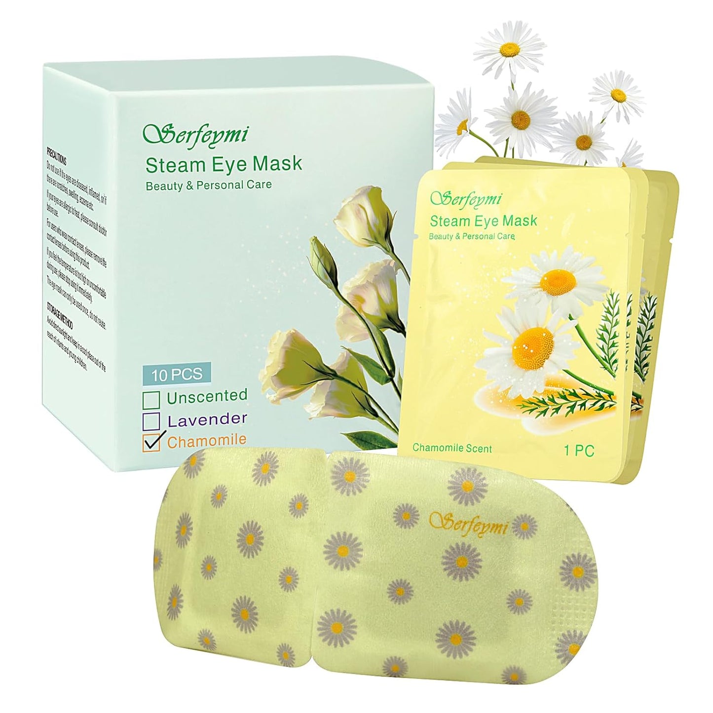 Serfeymi 10 Packs Steam Eye Masks,Disposable Self Heated Warm SPA Moist Eye Mask Compress Pad for Sleeping,Eye Fatigue Relief,Christmas Stocking Stuffers - Upgraded Scent-Chamomile