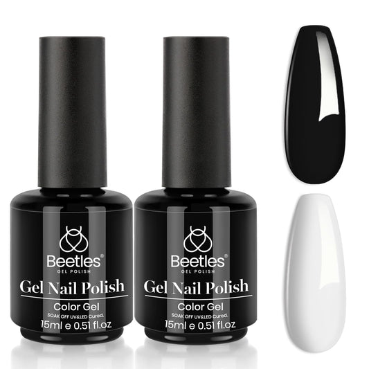 Beetles White Gel Nail Polish Black Gel Polish Kit 2 Pcs 15ml Black And White Polish French Nails Soak Off Led Nails Art Manicure Salon Diy at Home
