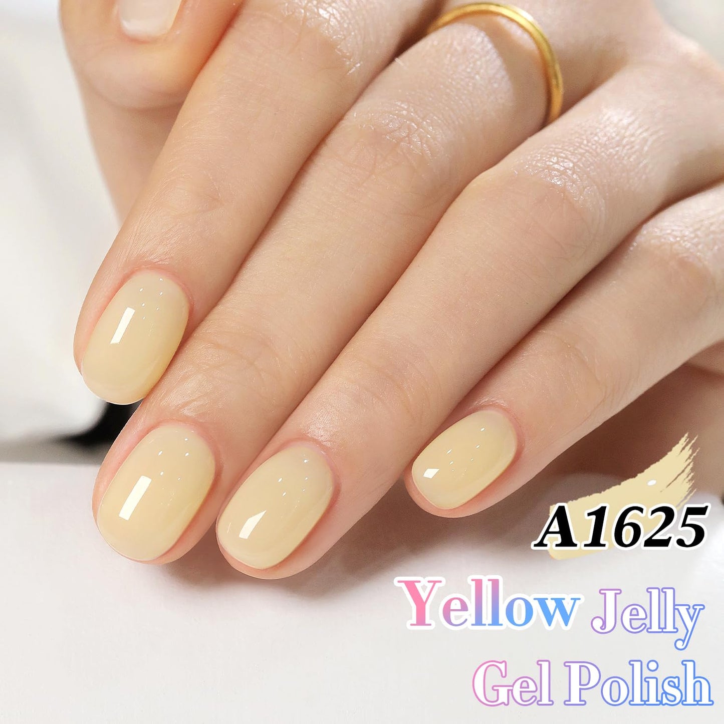 Double Rhythm 0.50 OZ Translucent Gel Polish Same Color Same Bottle Sheer Pastel Neutral Natural Milky 15 ML Jelly UV Nail Art DIY at Home (Yellow-A1625)