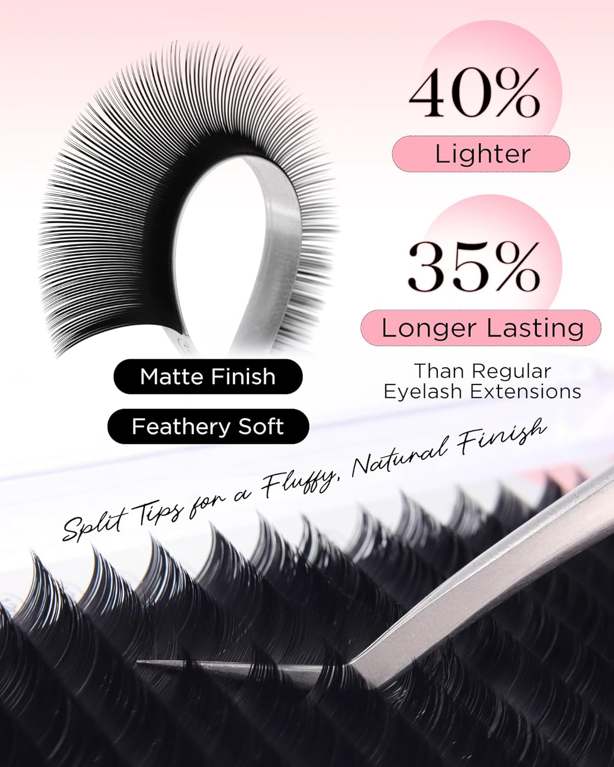 BEYELIAN Flat Eyelash Extension, Ellipse Lash Extensions 0.20 C Curl 14mm 16 Rows Matte Black Eyelash Extension Supplies Classic Lash Extensions Individual Eyelashes Salon Use