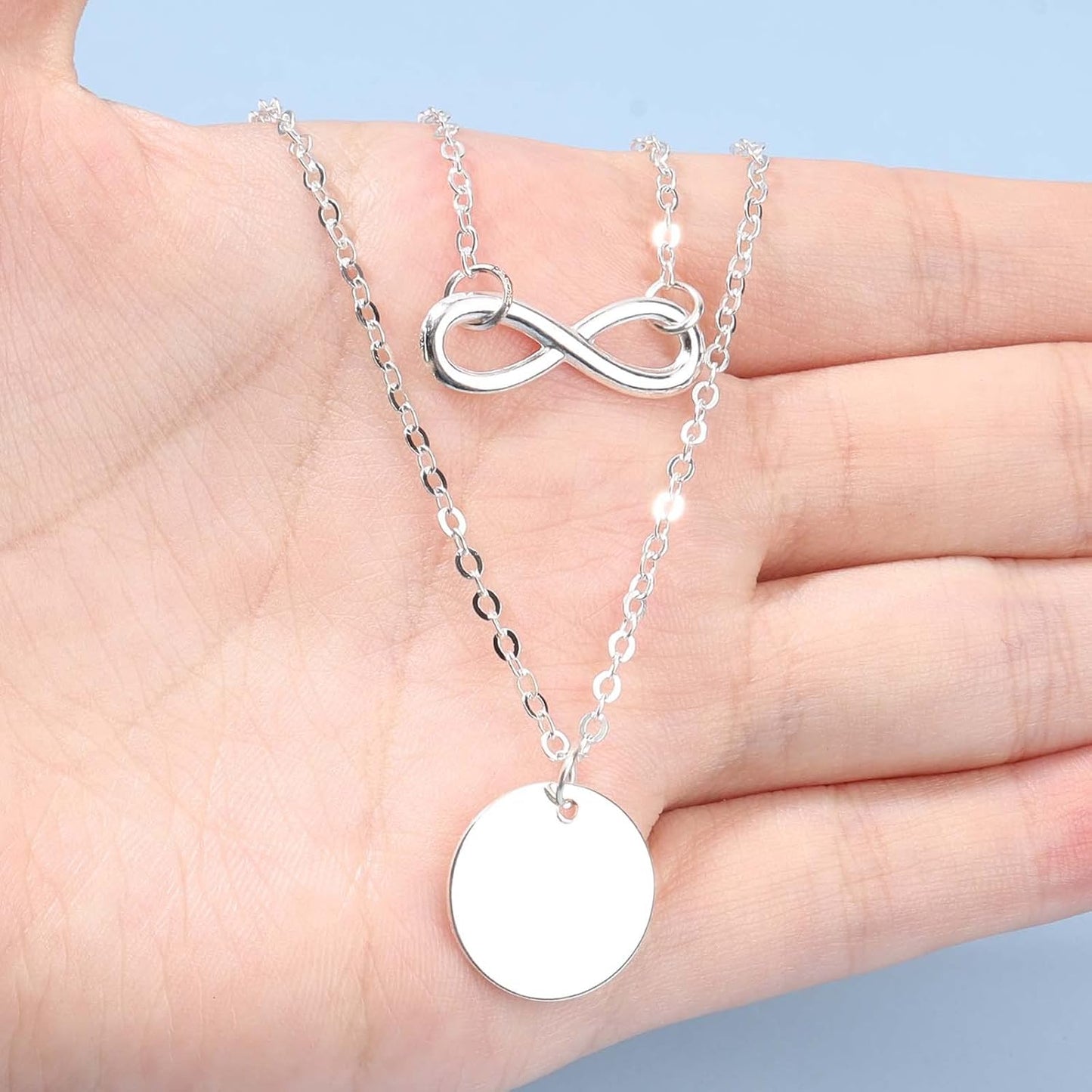Boho Layered Infinity Coin Necklace Choker Silver Disc Pendant Necklace Forever Necklace Vintage Circle Choker Necklace Chain Jewelry for Women and Girls Gifts for Her