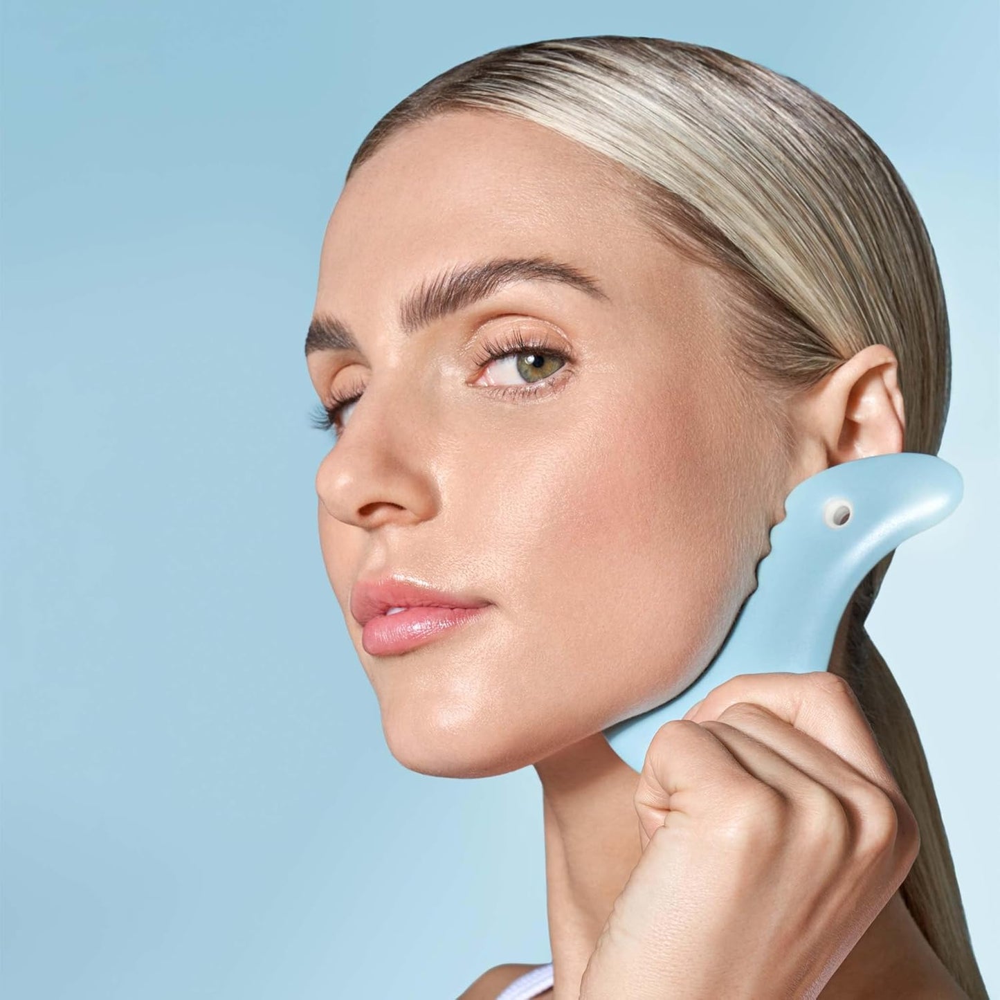 Snow Fox Porcelain Facial Gua Sha Tool | Sculpting Massager for Face Contouring, Lymphatic Drainage & Jawline Shaping | Acupressure Therapy Device | Reflexology Face Care (Arctic Blue)