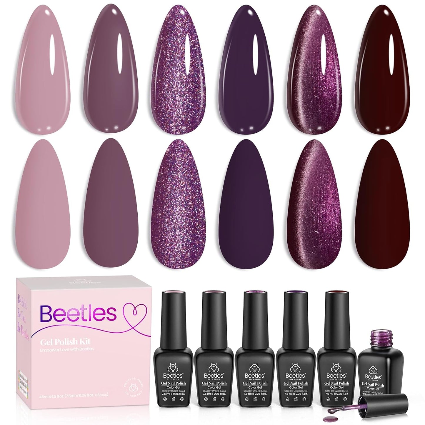 beetles Gel Polish Purple Gel Nail Polish Set - Muse Of Midnight Winter Deep Dark Light Purple Glitter Cat Eye UV Led Needed Soak Off DIY Salon Home Nail Art Gifts for Women