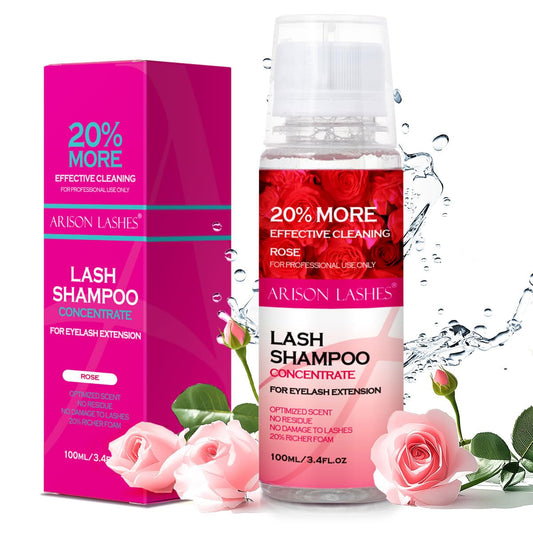ARISON LASHES Lash Shampoo Concentrate for Lash Extensions 100ML Eyelash Cleanser Concentrate Oil-Free Eyelash Extension Shampoo with Salon Home Care(Rose)