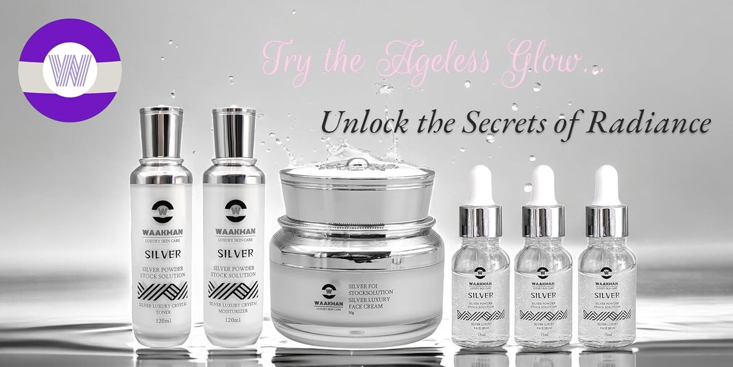 Luxury Skin Care Silver Solution, Facial Cream, Moisturizer, Toner and Serum