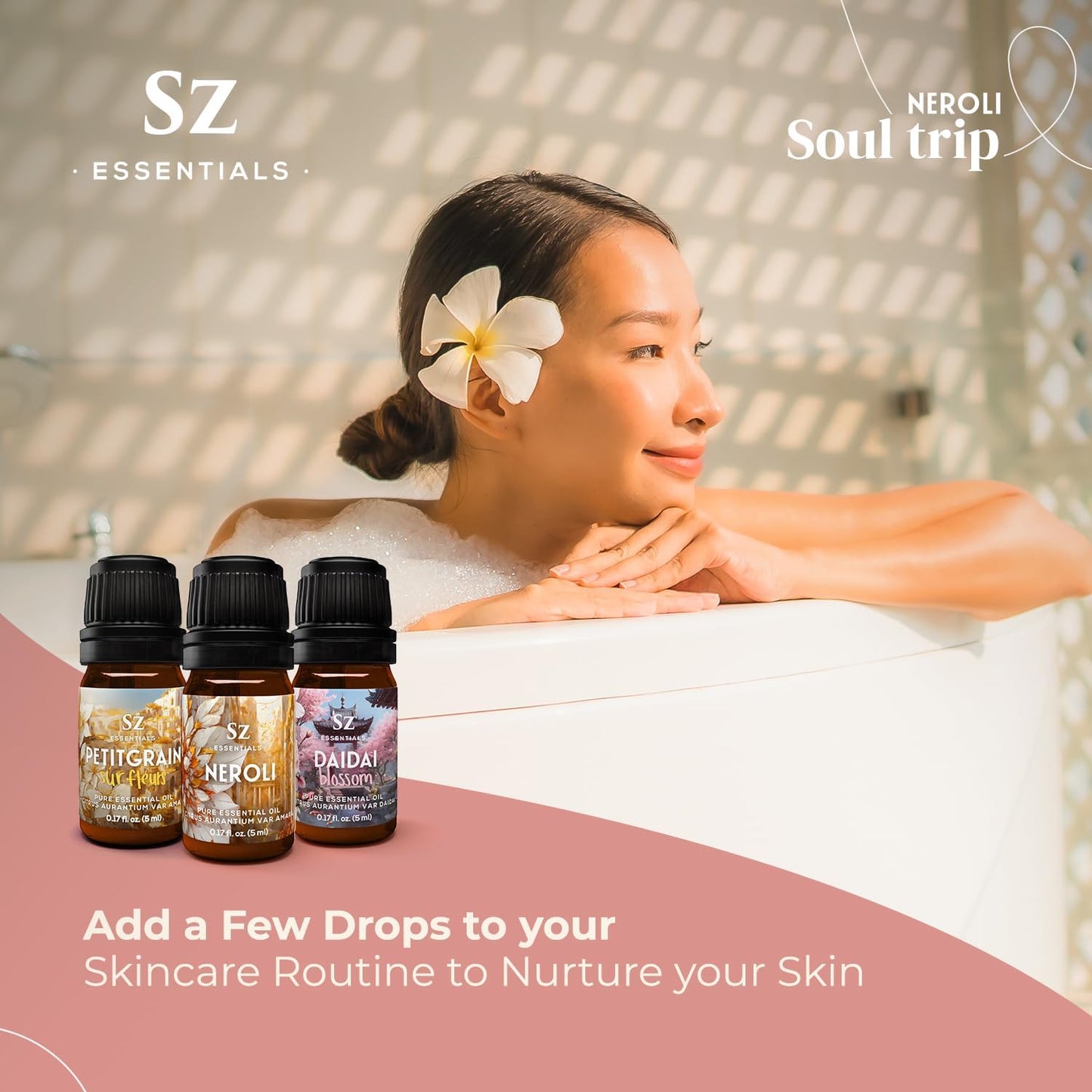 Neroli Soul Trip Essential Oils Collection- Neroli + Petitgrain Sur Fleurs + Dai Dai Blossom -Set of 3 Bottles (0.17 Fl Oz- 5ml each)- 100% Pure & Undiluted - Therapeutic Grade & Vegan