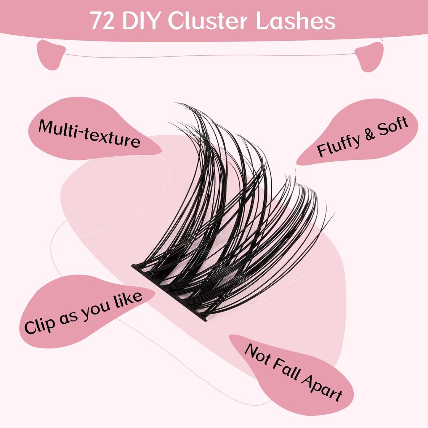 Cluster Lashes 72 Pcs Lash Clusters DIY Eyelash Extension Individual Cluster Eyelashes Tender Style Self-Application Fluffy Super Thin Band Reusable Soft & Comfortable(Tender-C-16mm)