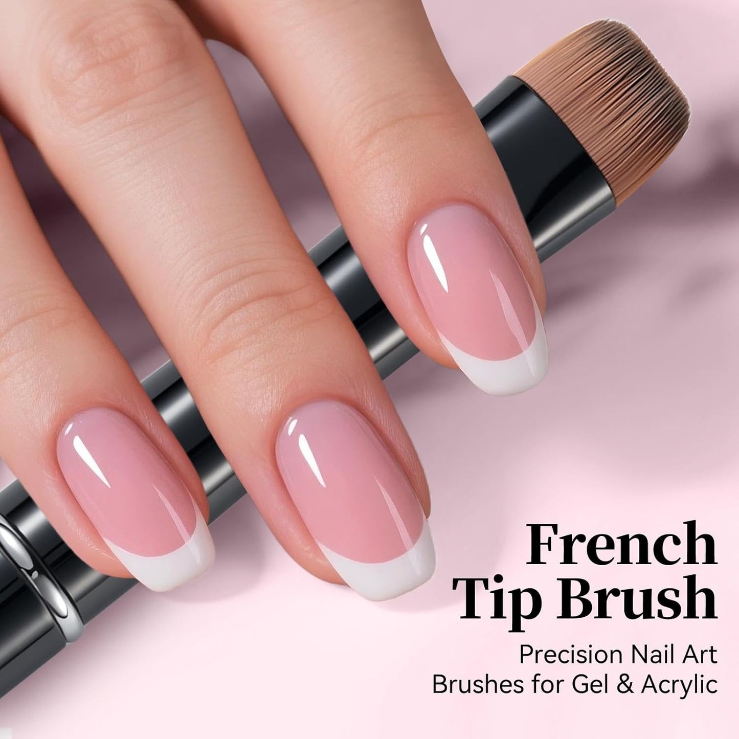 Nail Brush for French Tip, Nail Cleaning Brush for Gel & Acrylic - Professional Kolinsky Sable French Manicure Brush, Thin Nail Art Brush for Precise Clean Up & Polygel Application (Black, F18)