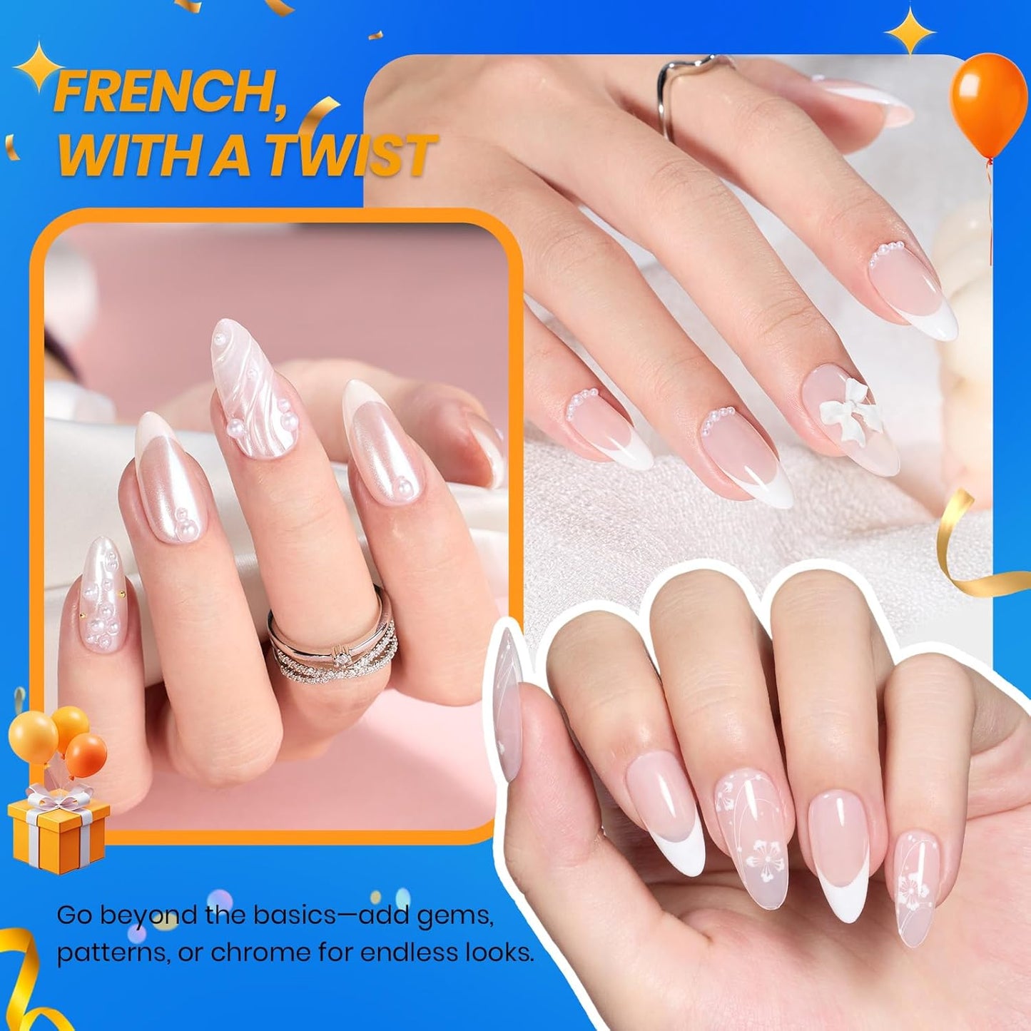 Beetles French Manicure Kit - White Nude Pink Gel Nail Polish Soak Off UV LED French Tip Gel Polish with 2 French Manicure Nail Art Sticker Sheets, Classic French Nail Kit for DIY at Home or Salon